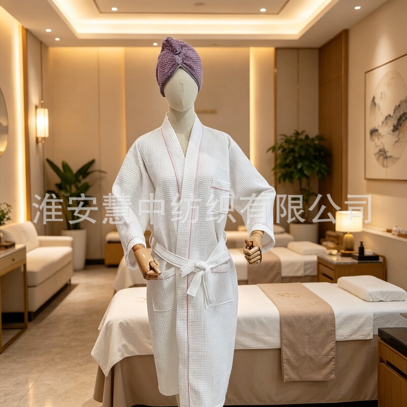 Hotel Bathrobe Polyester Cotton Waffle Beauty Salon Spa Spa Club Nightgown Customized Logo Supports Export