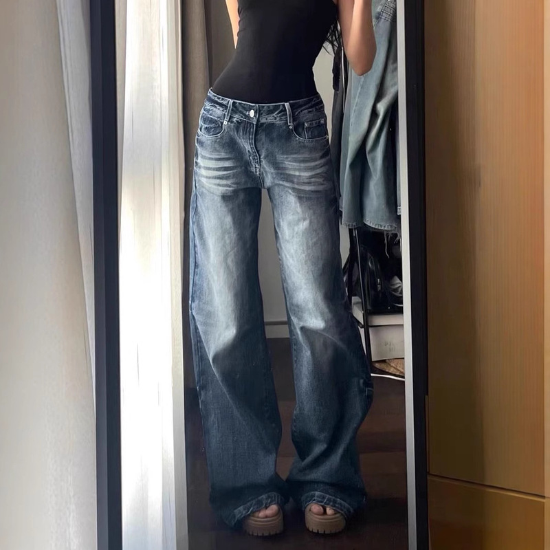 Trendy and Fashionable Original Design American Retro Wide-Leg 2026 Spring Straight Loose Washed Jeans Ins