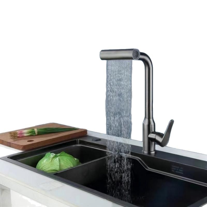 acero inoxidable cascada de lluvia volante cuatro velocidades caliente y frío tipo de cocina de extracción universal grifo telescópico giratorio fregadero lavabo de verduras image 6