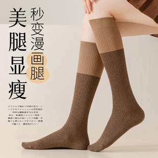 Girls Autumn and Winter New Leg Socks Slimming Color-matching Student Socks Sweat-absorbent Deodorant Cute Japanese and Korean Cotton Socks