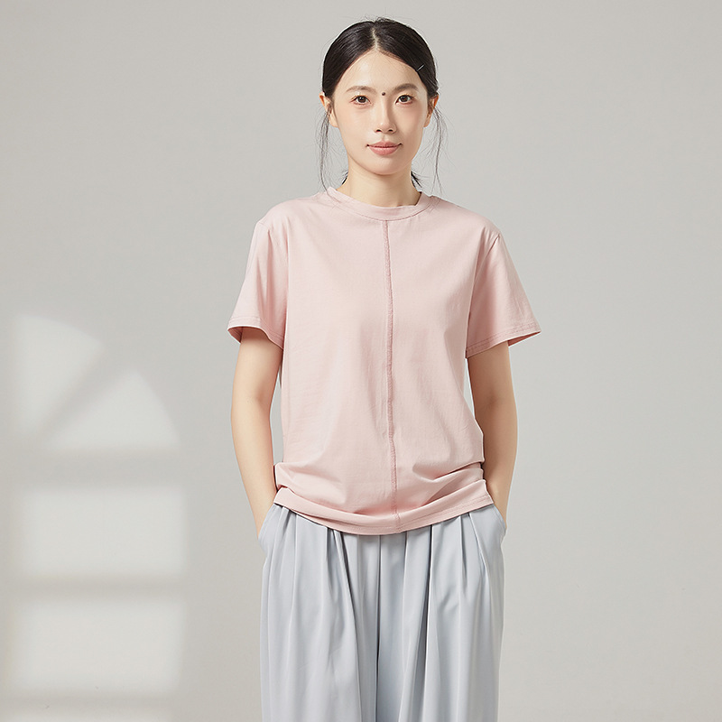 现代舞百搭简约圆领短袖上衣女款春夏季休闲健身修身纯色T恤|undefined