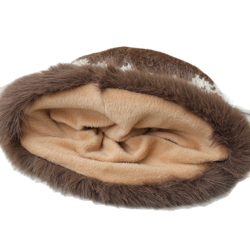 Cappello da pescatore invernale retrò in stile etnico jacquard lavorato a maglia, in pelliccia di coniglio, caldo, spesso e antifreddo_voghion.com