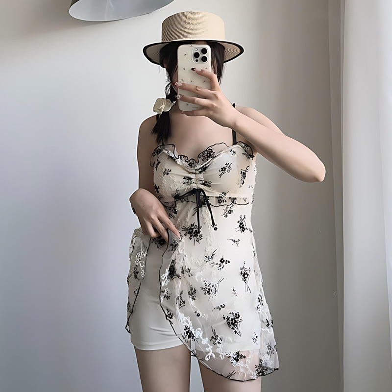 2025 nuevo dulce trajes de baño de mujer flor triturada cabdajes de vestir tipo vestido de abdomen delgado trajes de baño de vacaciones de aguas termales junto al mar