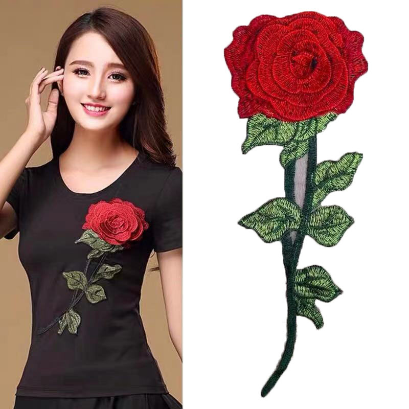 瑾瑜绣品 纱网多层立体绣花工厂供应玫瑰花现货批发服装内衣辅料