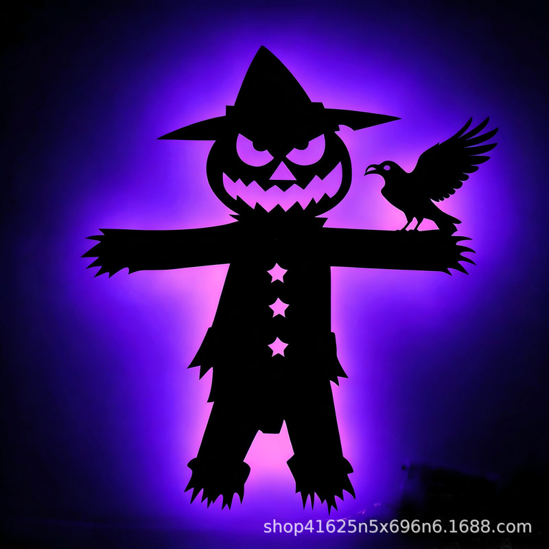 Halloween Pumpkin Scarecrow Backlit Wall Lamp Crow-Shaped Ghost Witch Silhouette Atmosphere Light Halloween Pumpkin Scarecrow Backlit Wall Lamp Crow-Shaped Ghost Witch Silhouette Atmosphere Light
