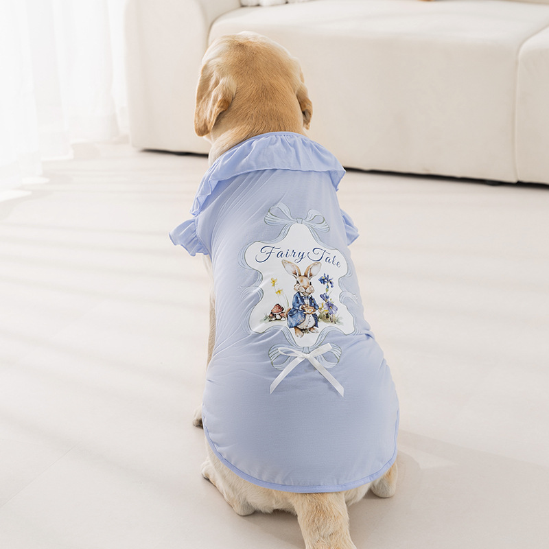 Perro de primavera y verano perro mediano y grande estampado de dibujos animados conejo cuello de encaje chaleco golden retriever perro grande ropa fina para mascotas