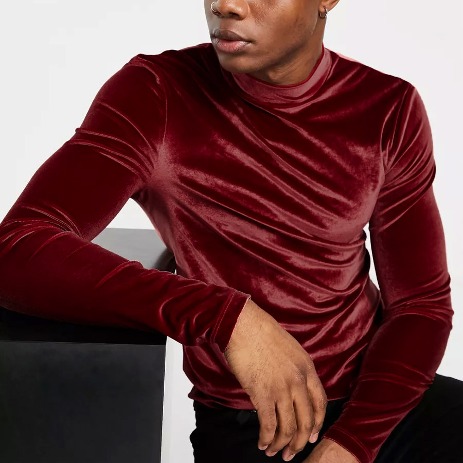 Herren Samt Rollkragen T-shirt Langarm Slim Fit Für Den Winter_voghion.com