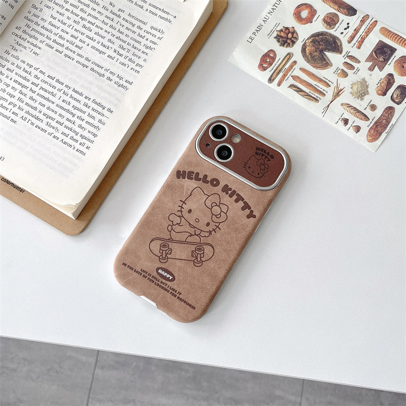 Monopatín de dibujos animados gato IPhone16PROMAX parche de ventana Apple 15pro/16 funda para teléfono móvil IP15