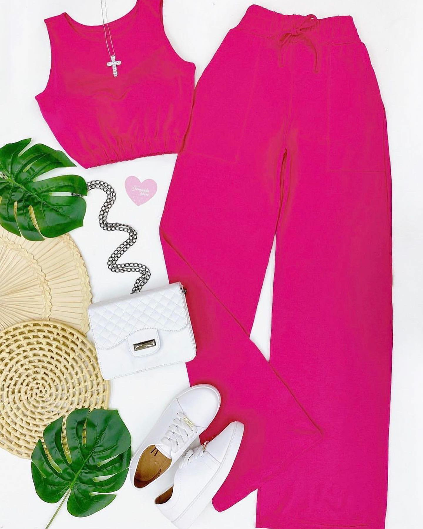 Fashion Solid Color Polyester Fake Drawstring Pocket Pants Sets 2 Piece Set