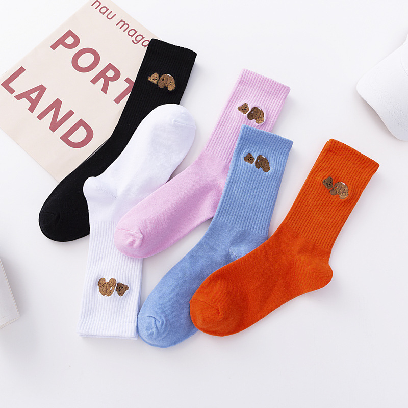 Fashion brand PALM Angels PALM Angel embroidery broken bear mid-calf socks men and women trendy all-Match sports socks