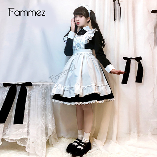 Japanese long-sleeved cosplay clothes cute Lolita uniform daily dress traditional maid maid outfit LT003