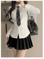 Поясничная осенняя рубашка, pleated юбка, комплект, slim fit