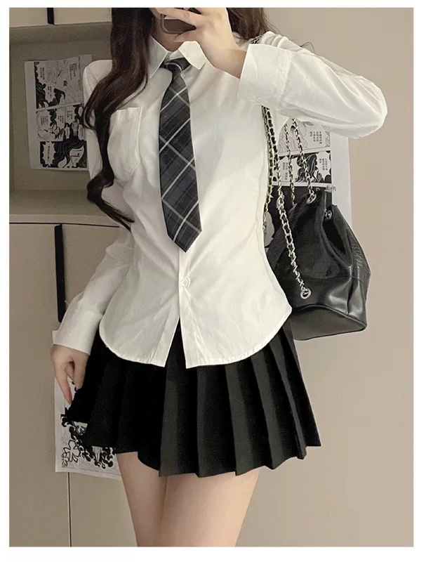 Поясничная осенняя рубашка, pleated юбка, комплект, slim fit