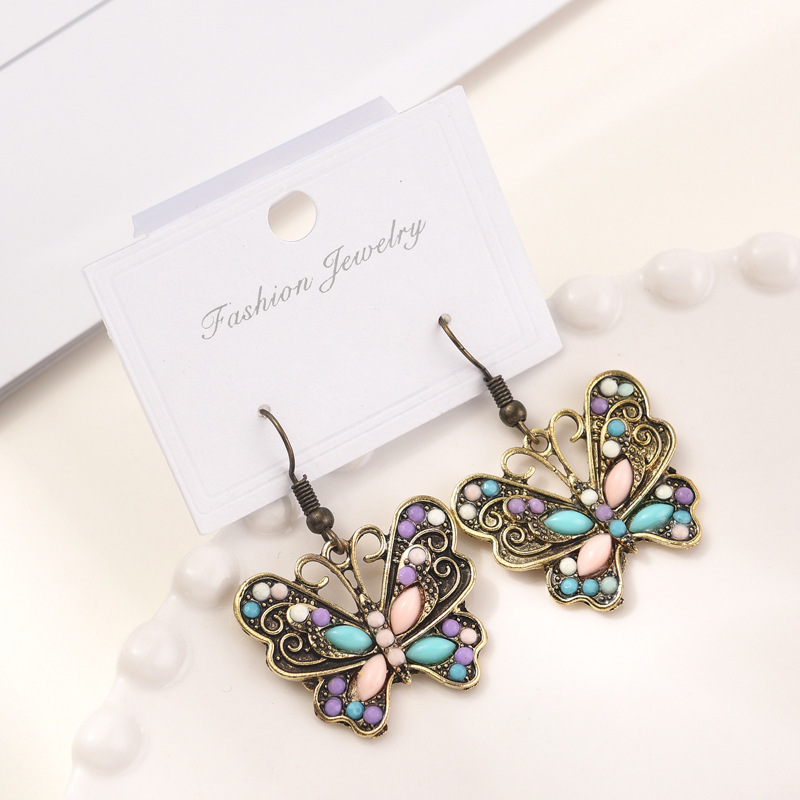 Cafe billion Europe and the United States cross-border explosions Siberian national style retro exaggerated water droplets full diamond butterfly rice beads eardrop