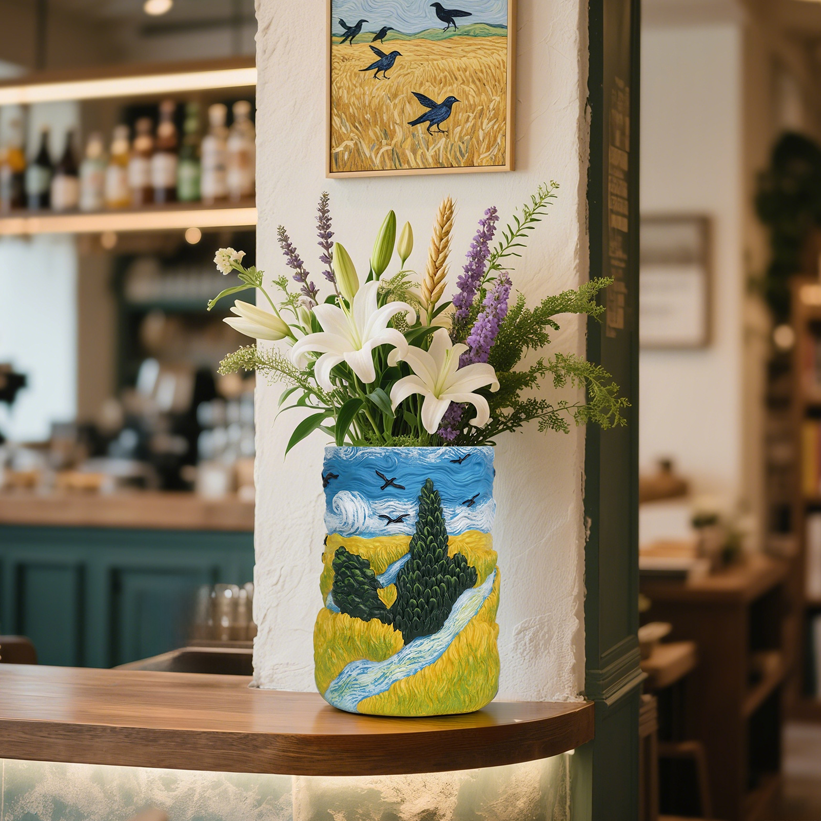  Hot Selling Creative Hand-Painted Art Wheat Field Sky Flower Pot Home Outdoor Garden Landscape Resin Decoration