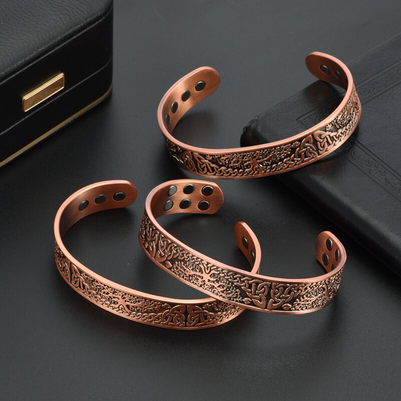 Cross-Border Best-Selling Retro Magnet Life Tree Bracelet Ancient Red Copper Negative Ion Energy Opening Men's Red Copper Bracelet
