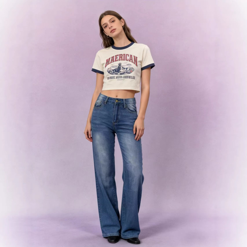 Popular Supplier of European and American Foreign Trade Fashion: Women's Loose Casual Slimming Wide-Leg Plus-Size Jeans with Whiskered and Distressed Details Popular Supplier of European and American Foreign Trade Fashion: Women's Loose Casual Slimming Wide-Leg Plus-Size Jeans with Whiskered and Distressed Details