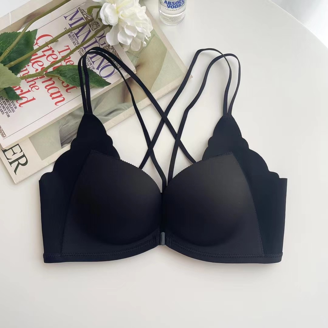 169 Sin imán, sin almohadilla para el pecho, hebilla frontal integrada, sin anillo de acero, pecho pequeño, recogido, ropa interior grande, sujetador de espalda sexy, mujer