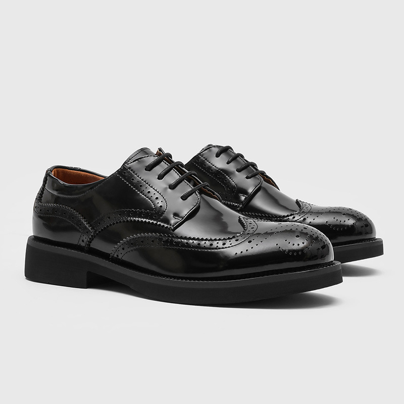 Youth black shiny patent leather brogue British style suit formal men's shoes carved lace up men's shoes 8112-J 5