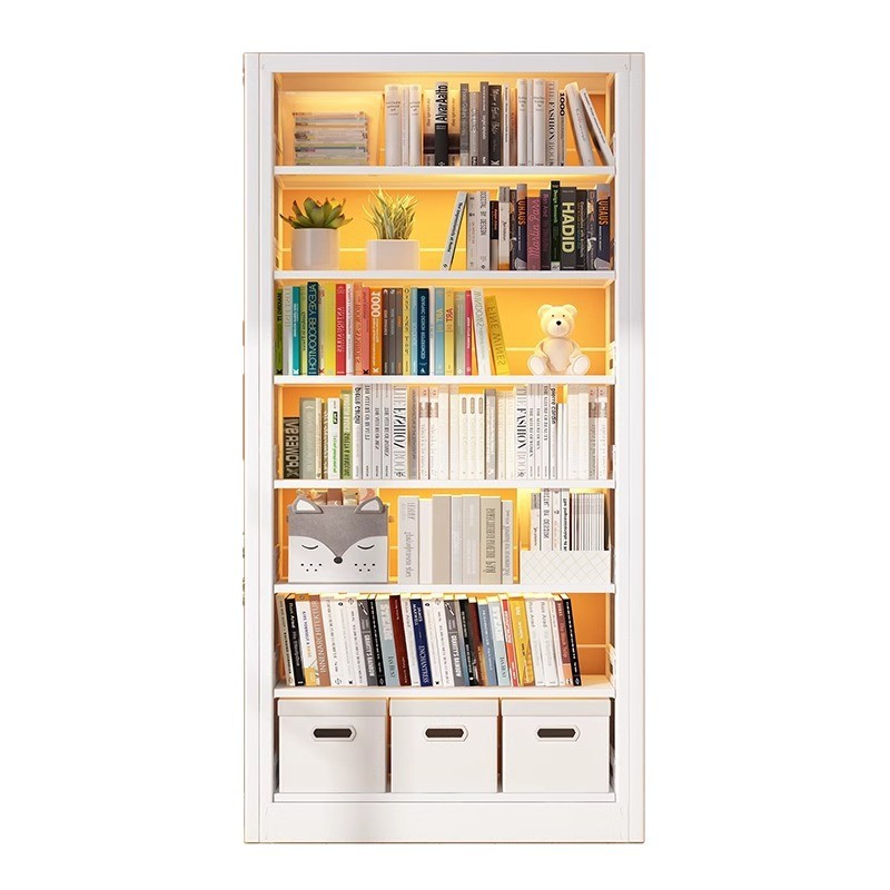 Estantería de acero Estante de piso Biblioteca para el hogar Estante para libros para niños Estante para libros ilustrados Sala de estar Gabinete de rejilla trasera de puerta simple