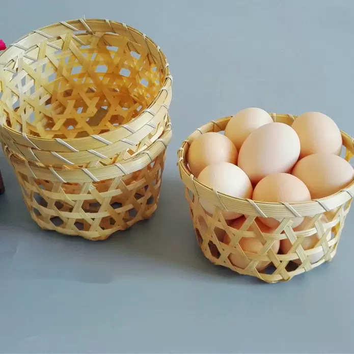 现货直发手工竹编鸡蛋篮12枚镂空竹篮六角眼竹编篮筐杨梅篮小竹篓