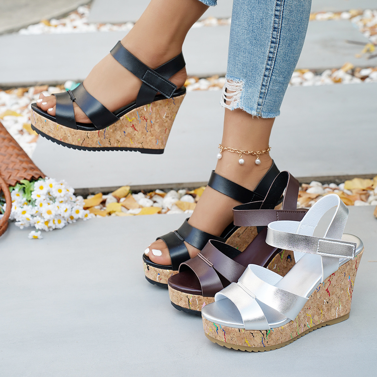 Plus Size Women's Wedge Sandals New Style European American Roman Sandals Summer Velcro Platform Sandals_voghion.com