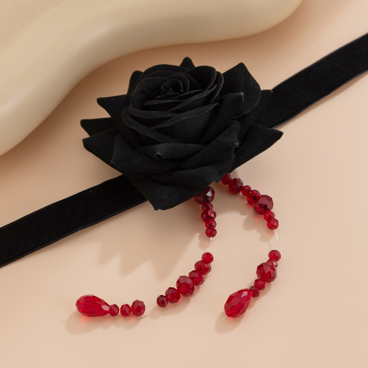 Collier à lanières en velours rose vintage, chaîne de clavicule à franges en cristal de vent foncé_voghion.com