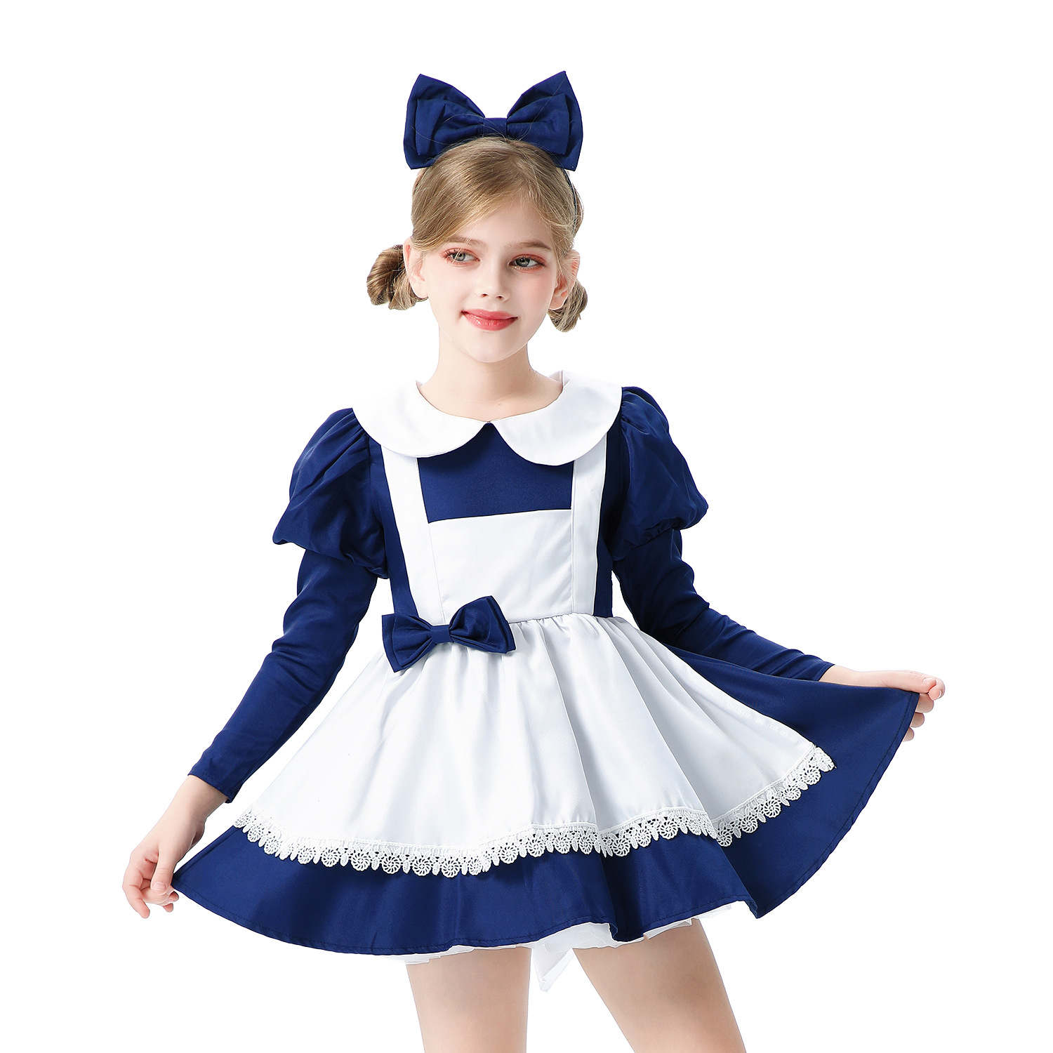 2026 European and American Children's Clothing Blue Alice Maid Outfit Princess Dress Girls' Pastoral Style Farm Dress Performance Costume
