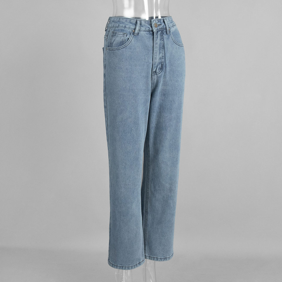 Quần jeans nữ ống đứng lưng cao phong cách thanh lịch, chất cotton nguyên chất ôm dáng — màu xanh chi tiết 4