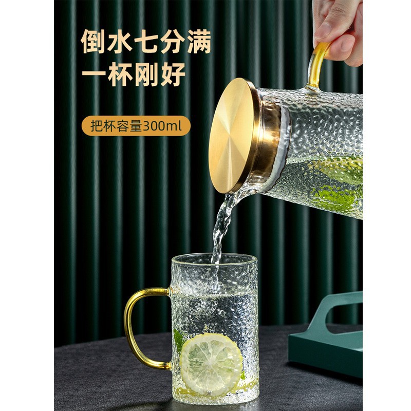 Vidrio martilled con mango taza de agua taza de té taza de beber de alto grado Luz de lujo sala de estar del hogar juego de agua traje de la familia