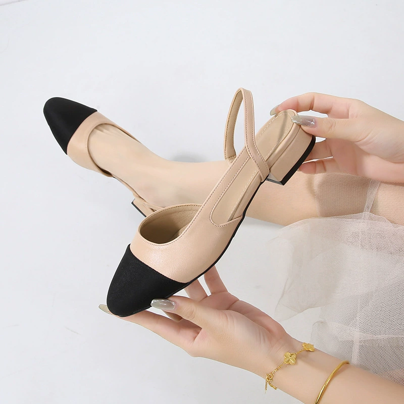 Женские босоножки больших размеров с ремешком на пятке, закрытым носком, квадратным носком, во французском стиле, на низком каблуке, с цветовыми блоками, на среднем каблуке, на массивном каблуке, туфли на высоком каблуке.