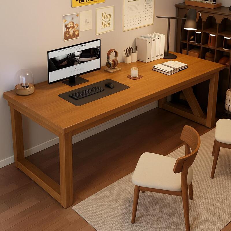 Solid Wood Leg Computer Desk Bedroom Home Office Desk Long Workbench Large Board E-Sports Table Desktop Double Desk