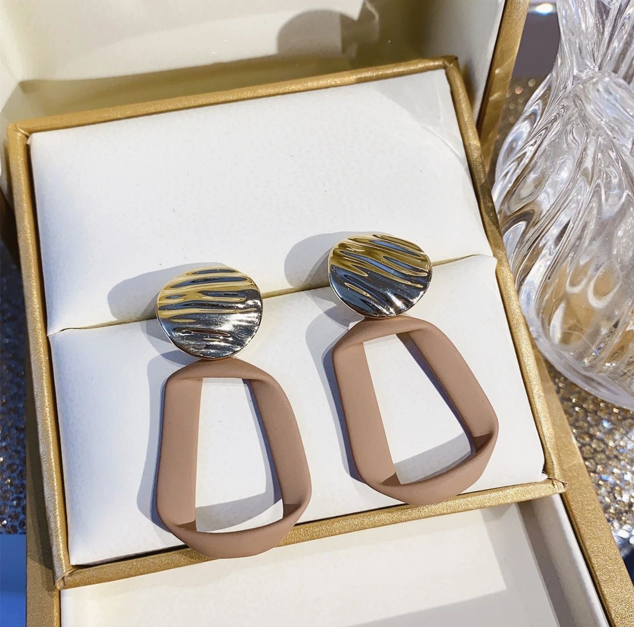 F7500 골드 라운드 브라운 귀걸이