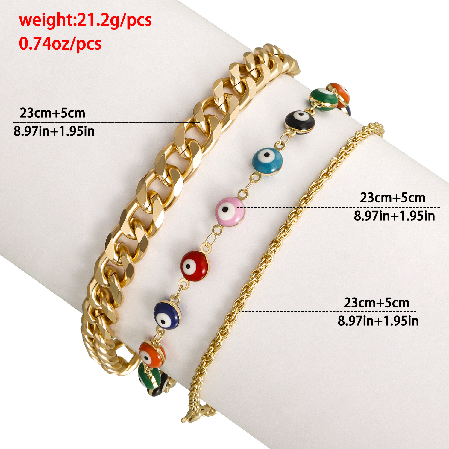 3 Piece Set Fashion Devilu0027S Eye Alloy Enamel Womenu0027S Anklet