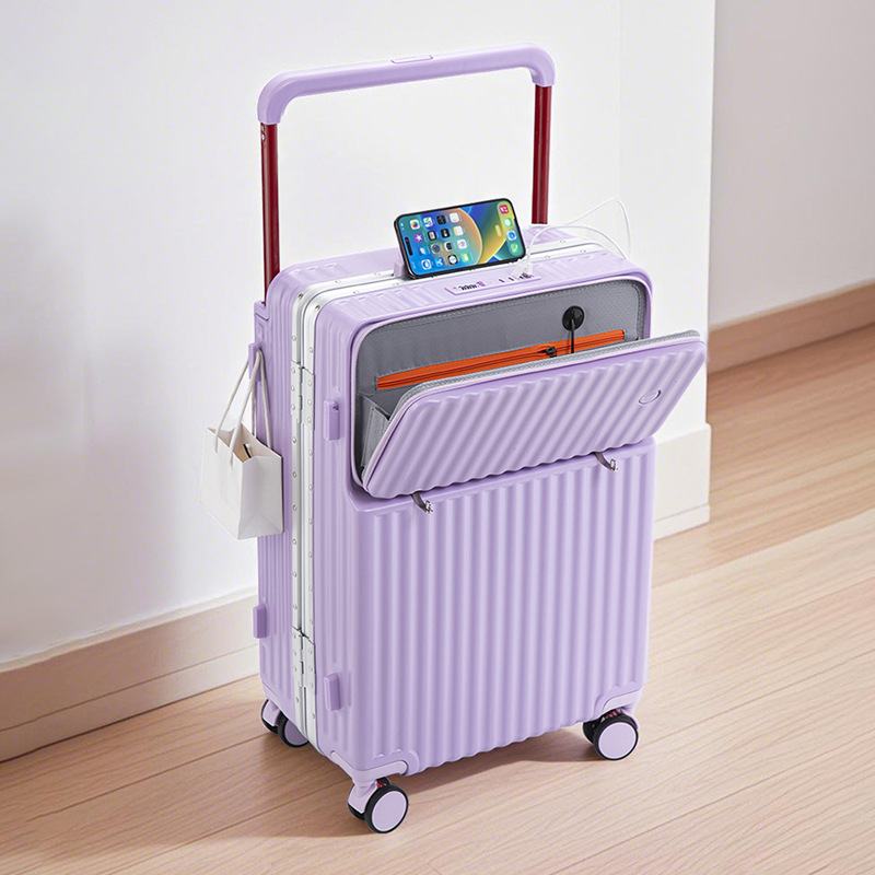 2025 marco de aluminio para equipaje, apertura frontal, caja de contraseña de varilla de tracción multifuncional de gran capacidad, rueda silenciosa para estudiantes, rueda amortiguadora