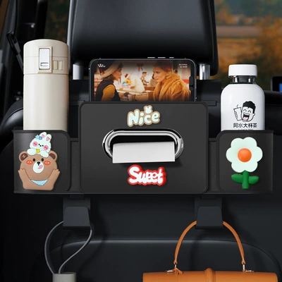 Hook, In-Car Tissue Box Hanging — Car cup holder/beverage holder - black-nice-bear-series-4th-generation-seat-storage-box