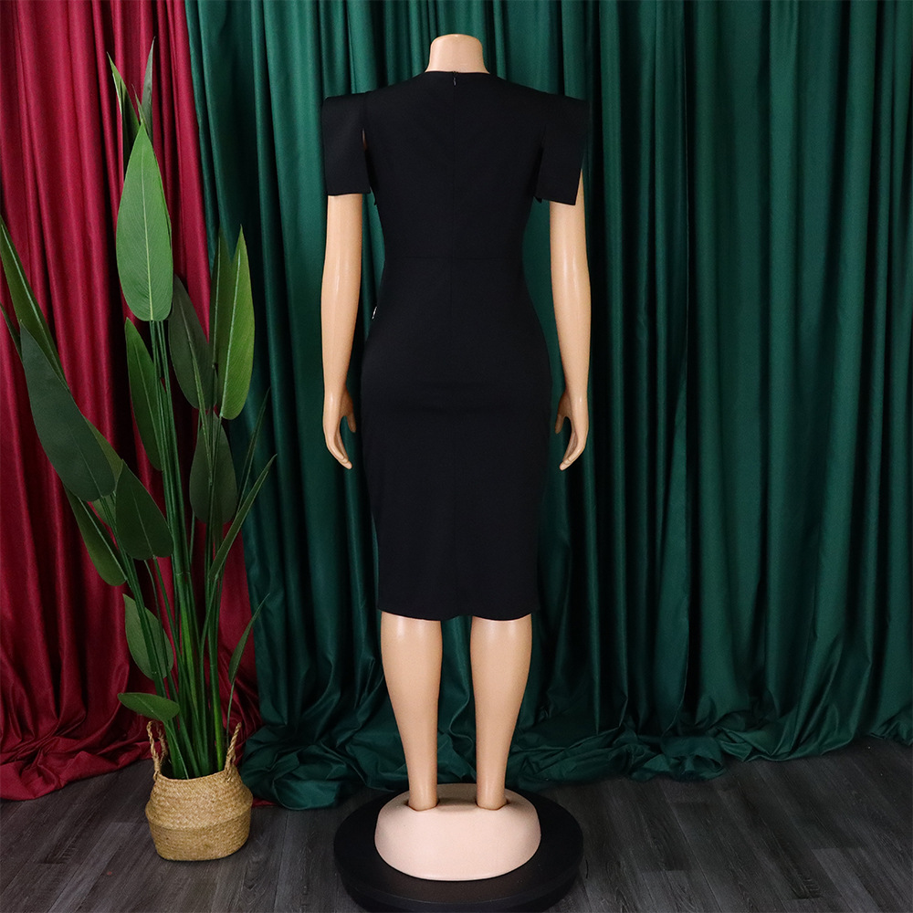 امرأة فستان مشد جنسي رقبة مستديرة كم قصير اللون الصامد بطول الركبة غير رسمي اليومي display picture 5