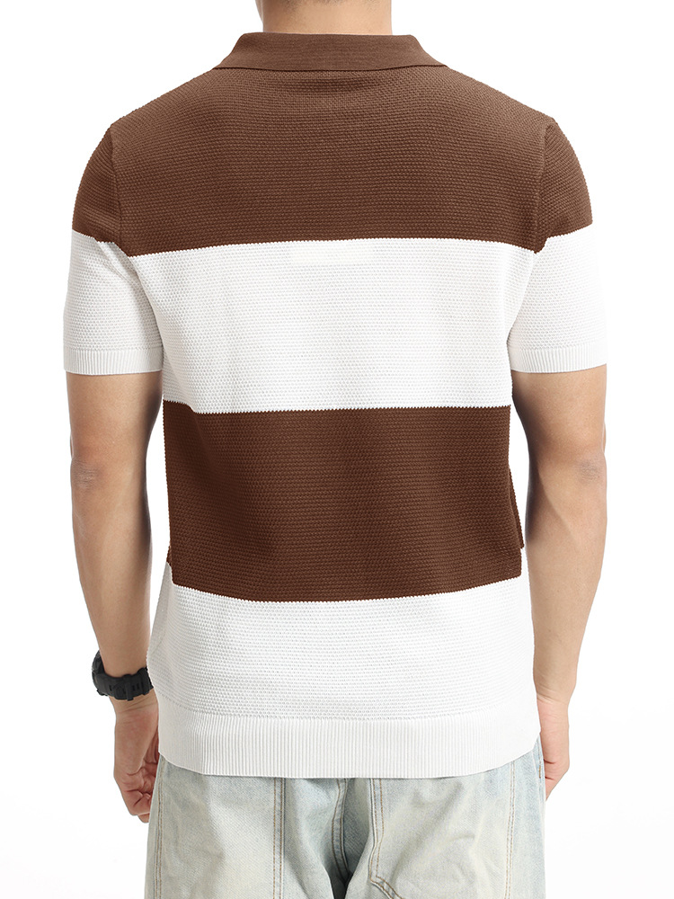 Hombres viejos ganchos de hielo de seda de punto polo camiseta de manga corta hombre de alto nivel de negocios camiseta de cuello de gaviota ropa de hombre