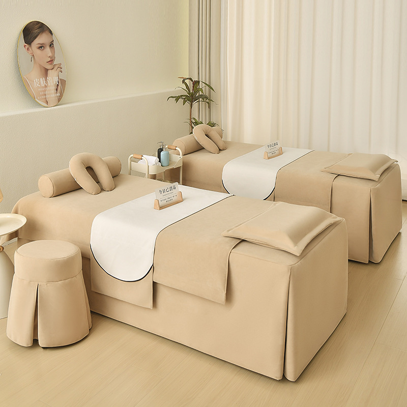 Beauty Bed Cover Four-Piece Set, Light Luxury and High-End Feel, Suitable for Beauty Salons, Therapy, Massage, Head Therapy, Ear Cleaning, Eyelash Extensions, Includes Bed Sheet and Mattress Core
