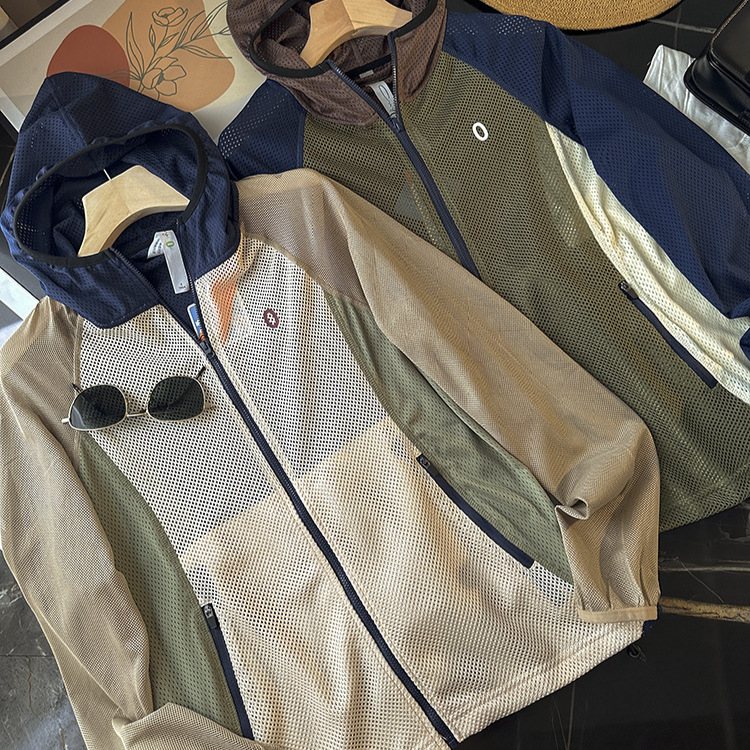 Glamorous Front Desk 1199! Couple's Style Tech Mesh Breathable Splicing Contrast Color Outdoor Sun Protection Skin Jacket Summer Women's New