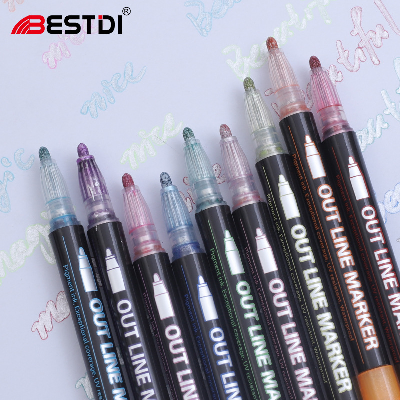 雙線輪廓筆 跨境亞馬遜OUTLINE 手賬聖誕賀卡塗鴉筆 12色雙線套裝