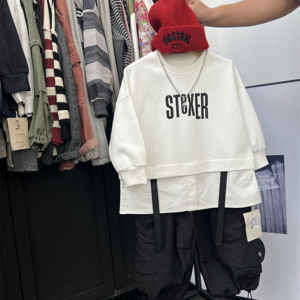 American hip-hop style autumn boys' letter two-piece spliced shirt hoodie children's hooligan handsome street dance_voghion.com