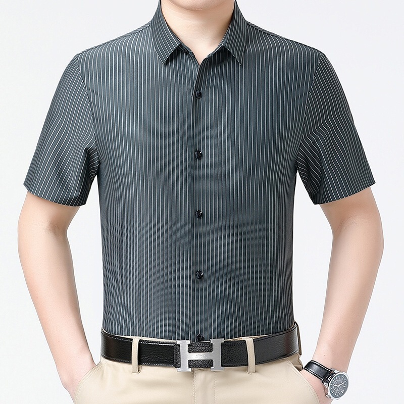High-End Striped Men's Short-Sleeve Shirt 2026 New Business Casual Dad Shirt Non-Iron Plus Size Men's Shirt High-End Striped Men's Short-Sleeve Shirt 2026 New Business Casual Dad Shirt Non-Iron Plus Size Men's Shirt