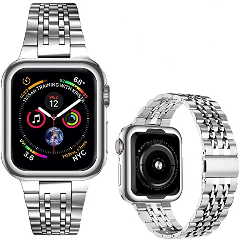 Подходит для Apple Watch Ремешок для умных часов из нержавеющей стали All-In-One Стальной ремешок с семью бусинами и плоской пряжкой