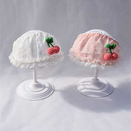 夏季宝宝樱桃囟门帽新生儿护卤门帽婴儿韩版蕾丝花边帽0- 1岁