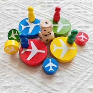 Wooden Flying Chess Pieces Picnic Mat Accessories Round Wood Pieces Colorfulful Wooden Educational Airplane Game Chess Pieces Dice Batch