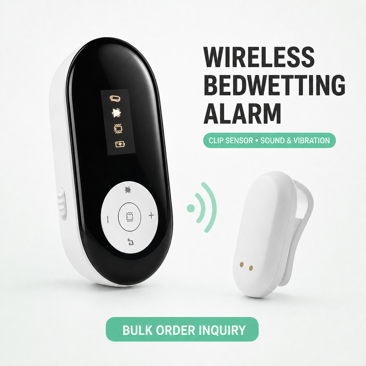 【Cross-border Supply】Rechargeable Wireless Bedwetting Alarm Clip-on Wetness Sensor with Sound and Vibration Alert