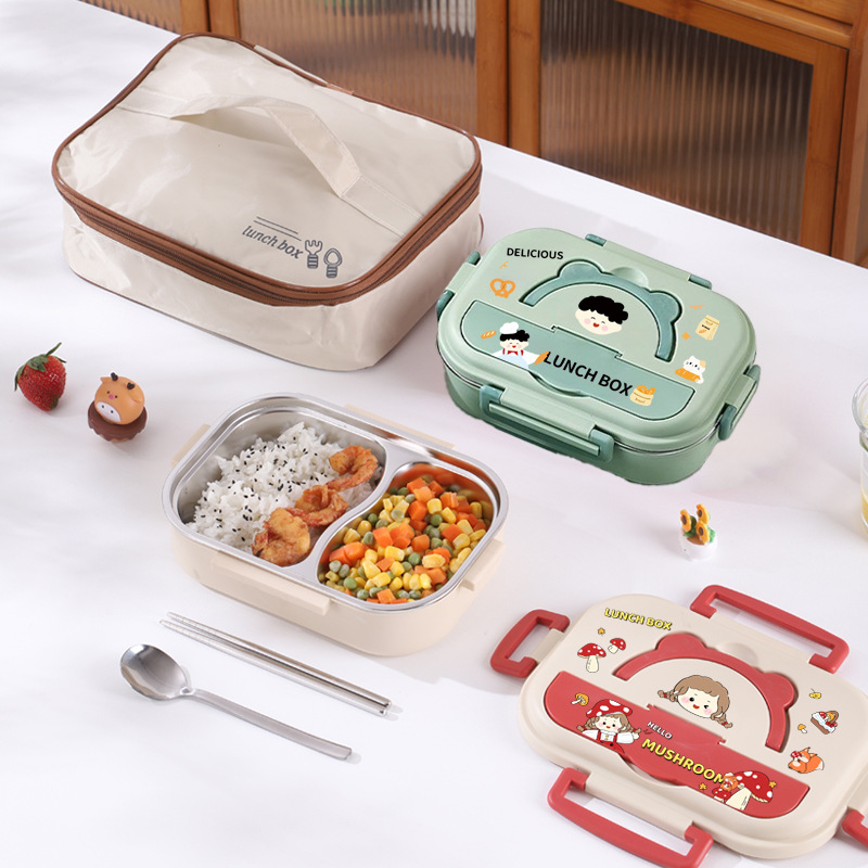 Fiambrera de acero inoxidable 304 de grado alimenticio Fiambrera para trabajadores de oficina, niños y estudiantes Fiambrera para platos divididos, caja bento para cantina