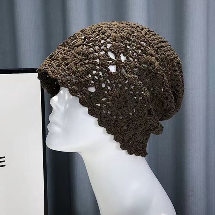 Sombrero cerrado tejido a mano japonés sombrero de lana de ganchillo fino hueco de las mujeres dulce sombrero de punto artístico sombrero de pila