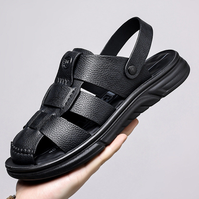 Dép sandal nam cỡ lớn mũi kín đế dày, giày đi biển kiêm dép lười đa năng — Màu nâu, màu vàng, màu đen